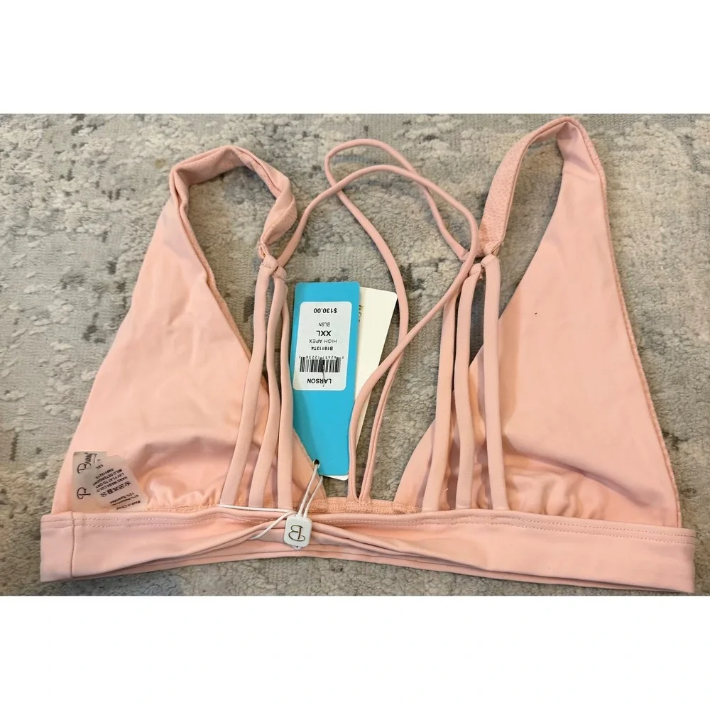 Beach Bunny Larson High Apex Bikini Top Blush Pink Snakeskin Strappy XXL NEW